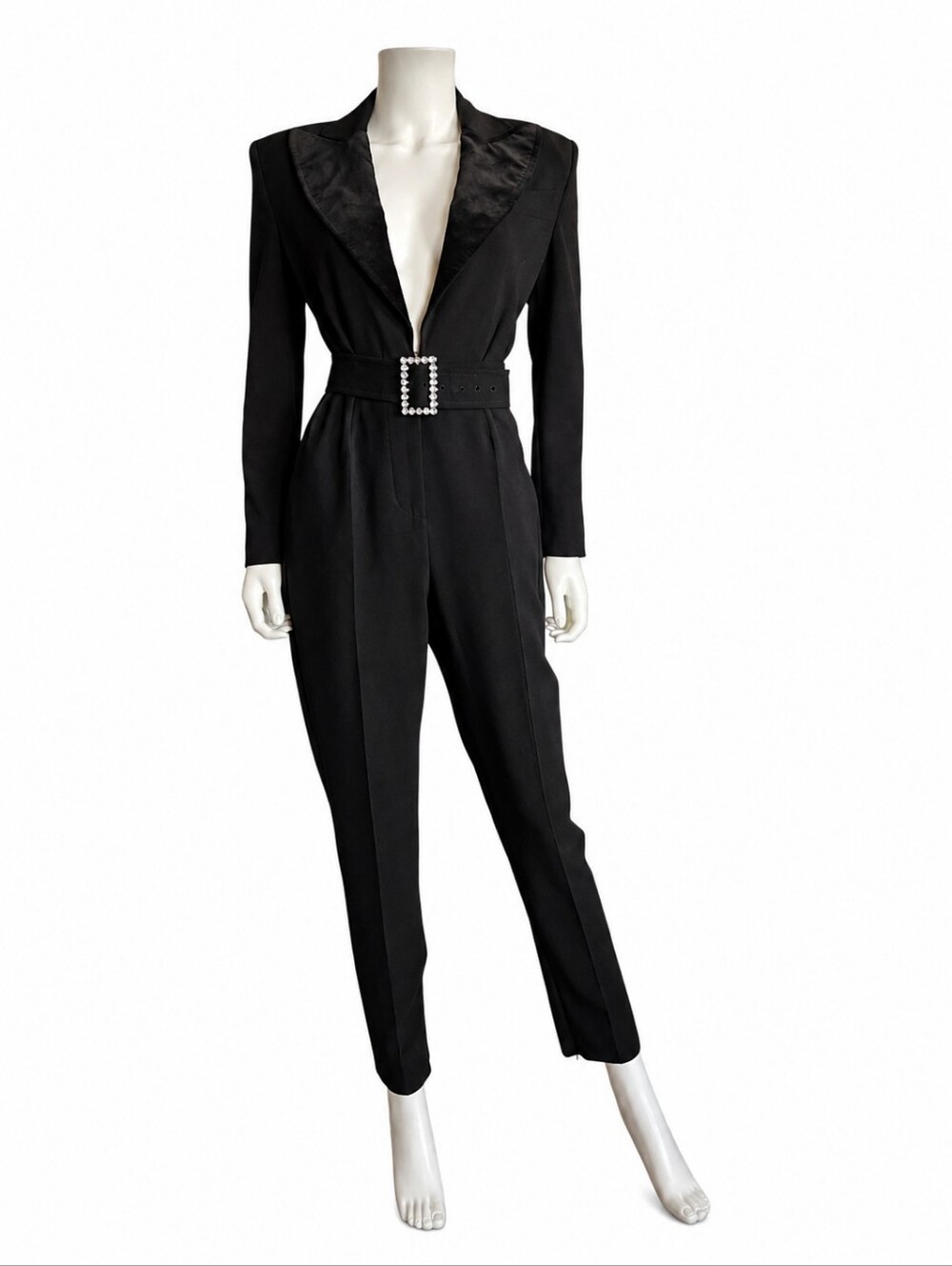TOM FORD | FW18 Runway Crystal Belt Tuxedo Jumpsuit Black IT36 US0
